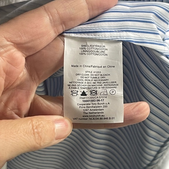 TORY BURCH Cora Cotton Shirt Dress Tunic Blue White Pinstripe Button Down 4 - Picture 10 of 11